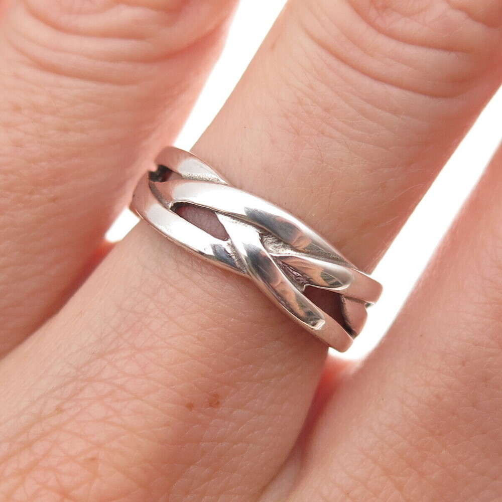 925 Sterling Silver Vintage Braided Oxidized Ring Size 6.25